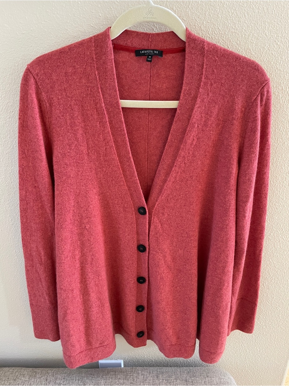 Lafayette 148 New York Coral Orange Button-Front Cashmere Cardigan M - Picture 1 of 6
